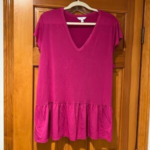 Time and Tru- Magenta Peplum Top- Size XL